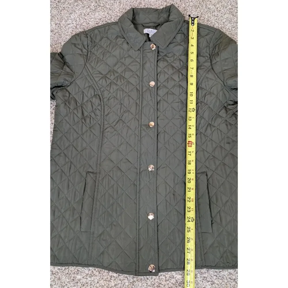 Croft & Barrow Women's Olive Green Quilted Coat Jacket Gold Snaps Size Large